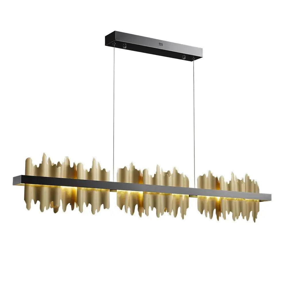 Modern Flame Hanging Rectangle Chandelier For Dining Kitchen - Gold lampshade