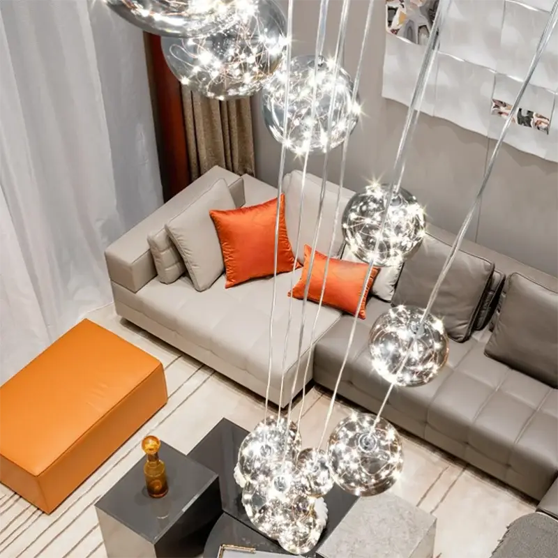 Modern Glass Ball Dimmable Chandelier for Staircase - Home & Garden > Lighting Fixtures