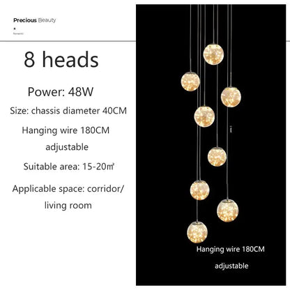 Modern Glass Ball Dimmable Chandelier for Staircase - 8 heads / Silver / Soot - Home &