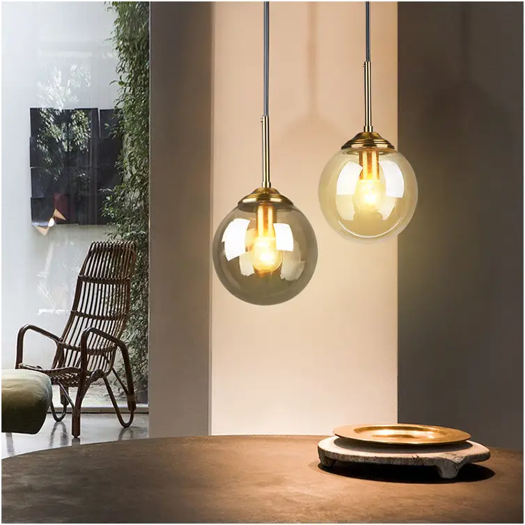 Modern Glass Ball LED Pendant Light for Dining Bedroom - Warm / Smoky - Lighting