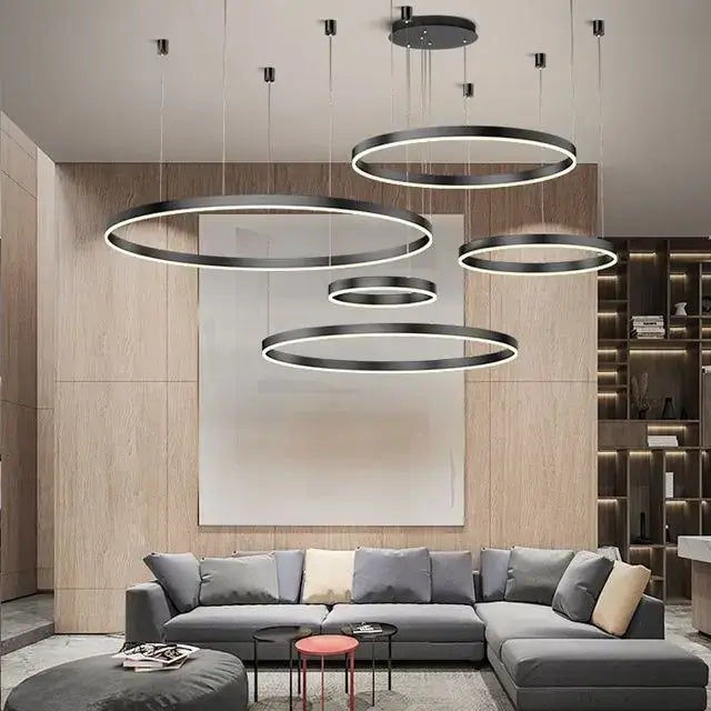 Modern LED Circle Ceiling Chandelier for Living Bedroom - Black frame / 40 60 80 40cm 5R