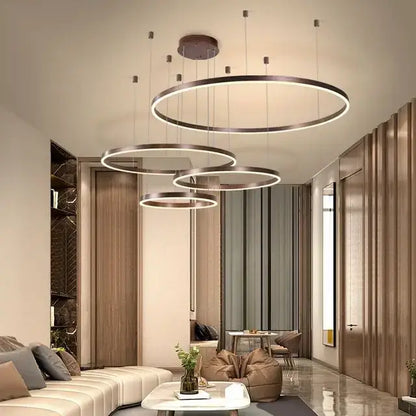 Modern LED Circle Ceiling Chandelier for Living Bedroom - coffee frame / 60 80cm 2Rings