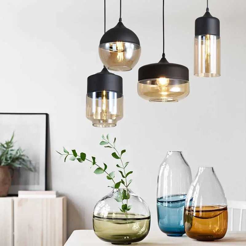 Modern Loft Glass Pendant Lamp for Kitchen Living Bar - Lighting