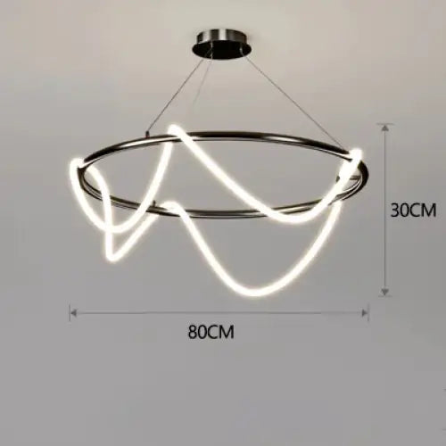 Modern Long Hose LED Dimmable Chandelier - black round 80 cm / Remote dimming - Home &