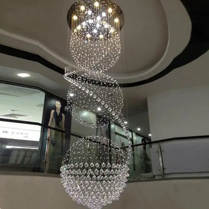 Modern Long LED Spiral Crystal Chandelier for Staircase