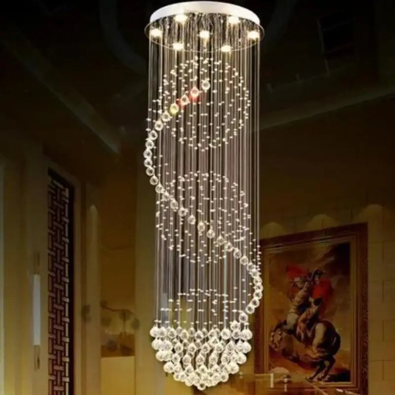 Modern Long LED Spiral Crystal Chandelier for Staircase