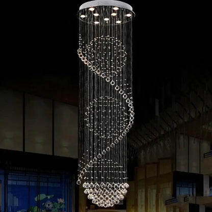 Modern Long LED Spiral Crystal Chandelier for Staircase