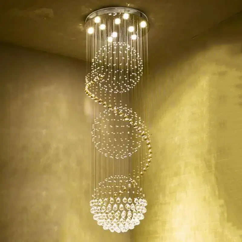 Modern Long LED Spiral Crystal Chandelier for Staircase