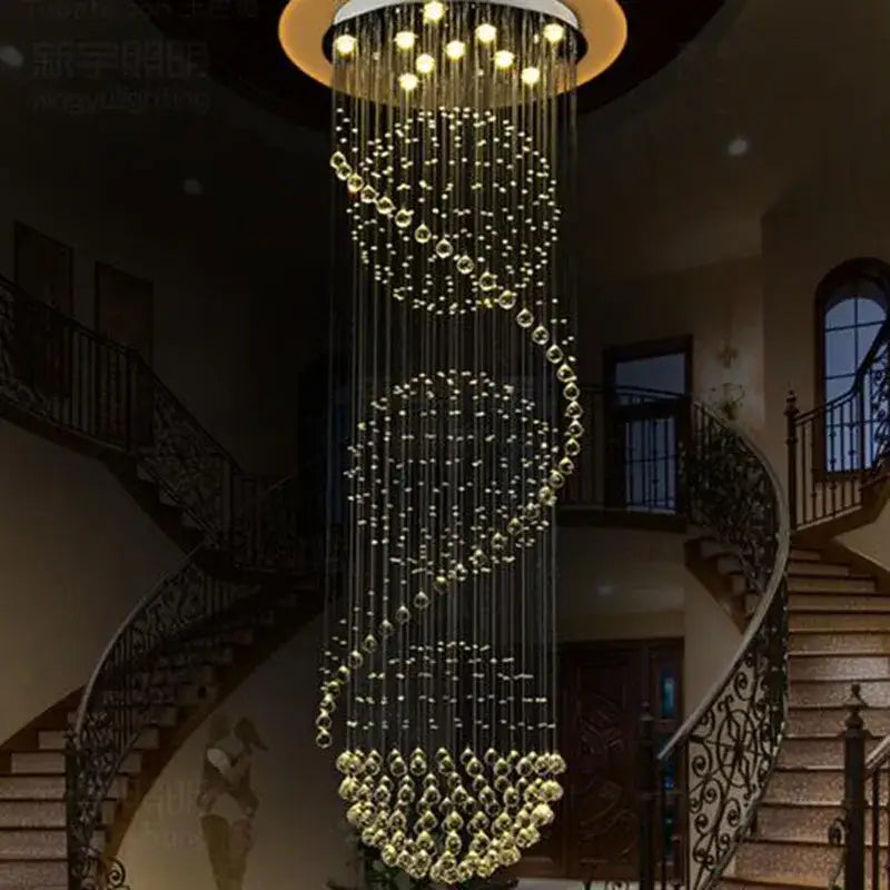 Modern Long LED Spiral Crystal Chandelier for Staircase