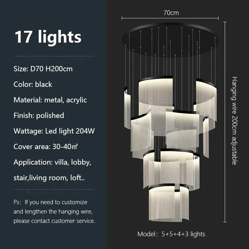 Modern Luxury Acrylic LED Chandelier - black-17 lights / white light(6000K) - Home &