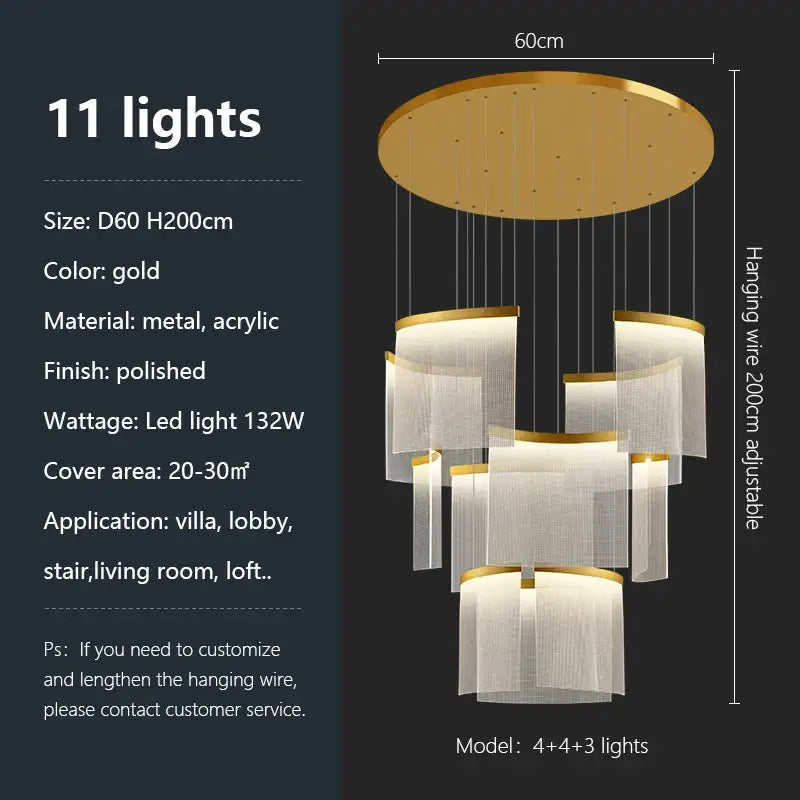 Modern Luxury Acrylic LED Chandelier - gold-11 lights / white light(6000K) - Home &