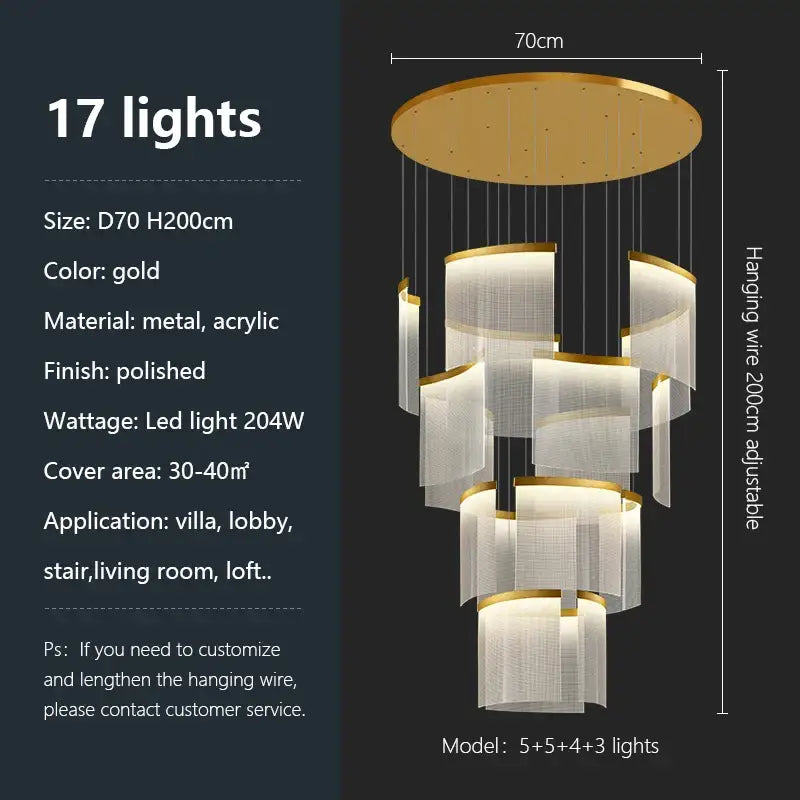 Modern Luxury Acrylic LED Chandelier - gold-17 lights / white light(6000K) - Home &