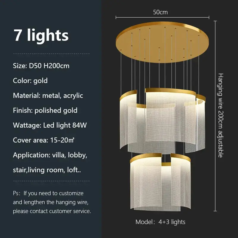 Modern Luxury Acrylic LED Chandelier - gold-7 lights / white light(6000K) - Home & Garden