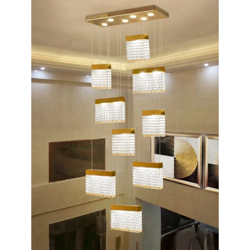 Modern Luxury Crystal LED Ceiling Chandelier for Staircase Foyer - Home & Garden >