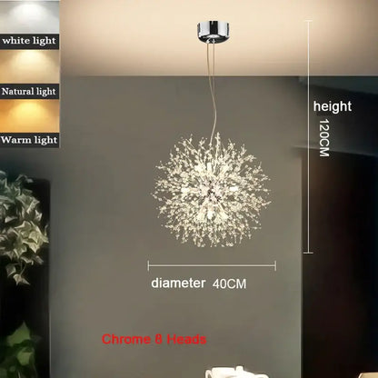 Modern Nordic Crystal Dandelion Chandelier - Chrome 8 Heads 40CM / Warm White - Home &