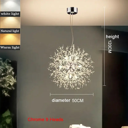 Modern Nordic Crystal Dandelion Chandelier - Chrome 9 Heads 50CM / Cold White - Home &