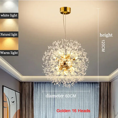 Modern Nordic Crystal Dandelion Chandelier - Golden 16 Heads 60CM / changeable - Home &