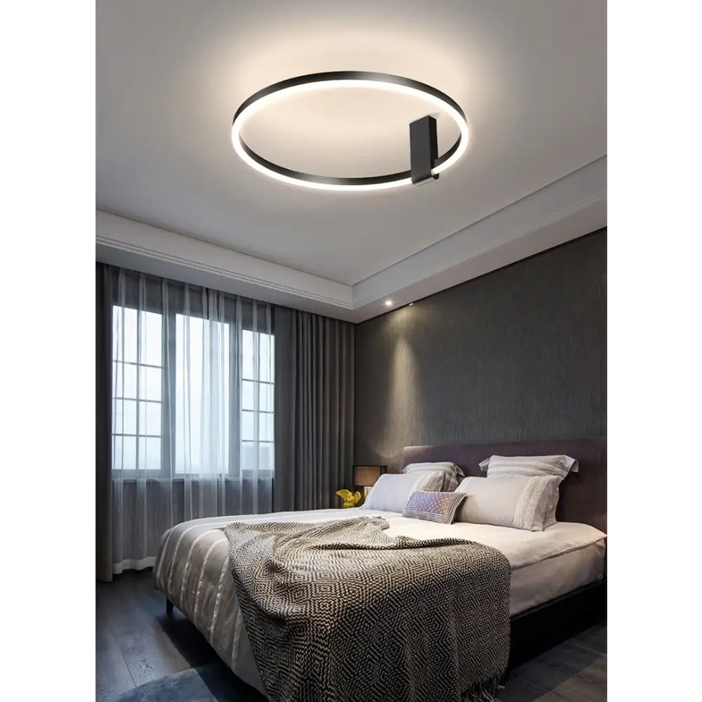 Nordic Aluminum LED Ceiling Lamp for Living Bedroom - Dia19.7’ / Dia50.0cm Black Warm