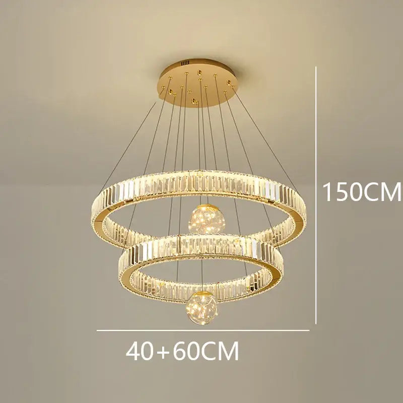 Nordic Crystal Chandelier - Adjustable Rings - gold 2 rings / APP with RC Dimmable - Home