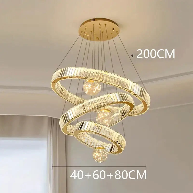 Nordic Crystal Chandelier - Adjustable Rings - gold 3 rings / APP with RC Dimmable - Home