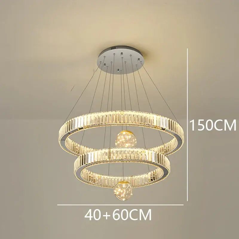 Nordic Crystal Chandelier - Adjustable Rings - silver 2 rings / APP with RC Dimmable