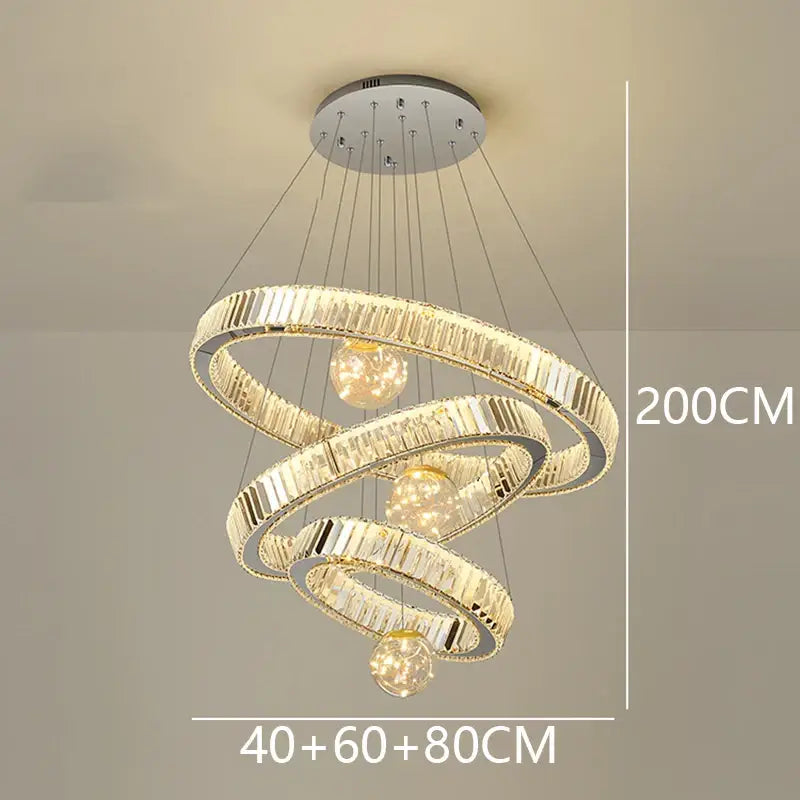 Nordic Crystal Chandelier - Adjustable Rings - silver 3 rings / APP with RC Dimmable