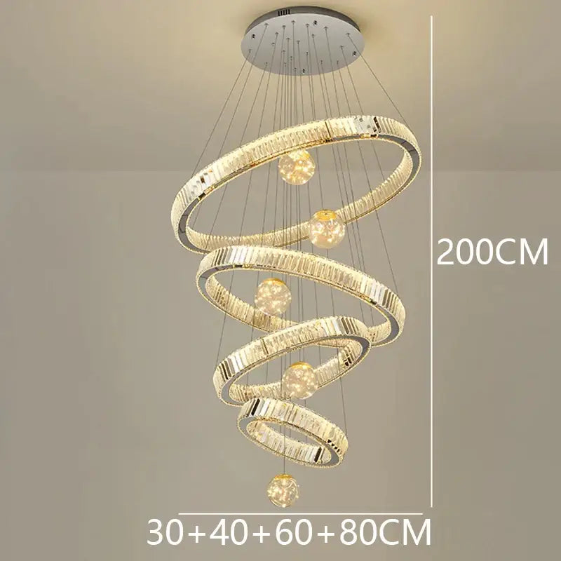 Nordic Crystal Chandelier - Adjustable Rings - silver 4 rings / APP with RC Dimmable