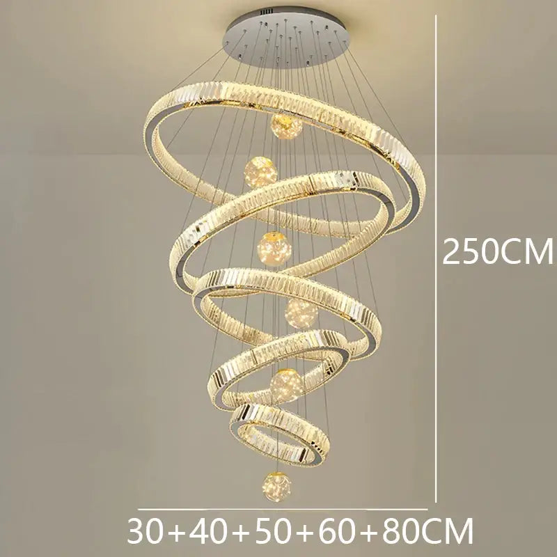 Nordic Crystal Chandelier - Adjustable Rings - silver 5 rings / APP with RC Dimmable