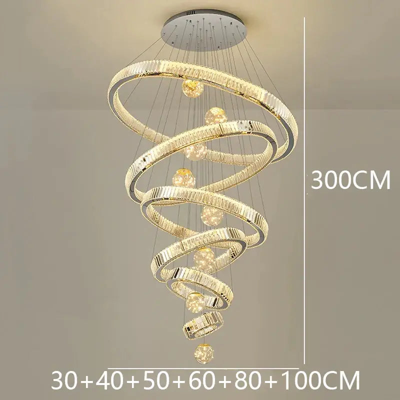 Nordic Crystal Chandelier - Adjustable Rings - silver 6 rings / APP with RC Dimmable