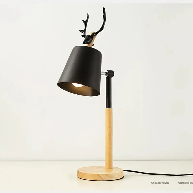 Nordic Elk Antler Wood Table Lamp for Study Living Bedroom