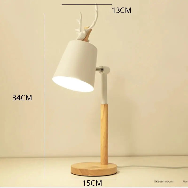 Nordic Elk Antler Wood Table Lamp for Study Living Bedroom - White / EU plug No Bulb