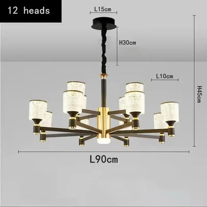 Nordic Light Luxury LED Crystal Chandelier - 3 color lights / black B 12 heads - Home &