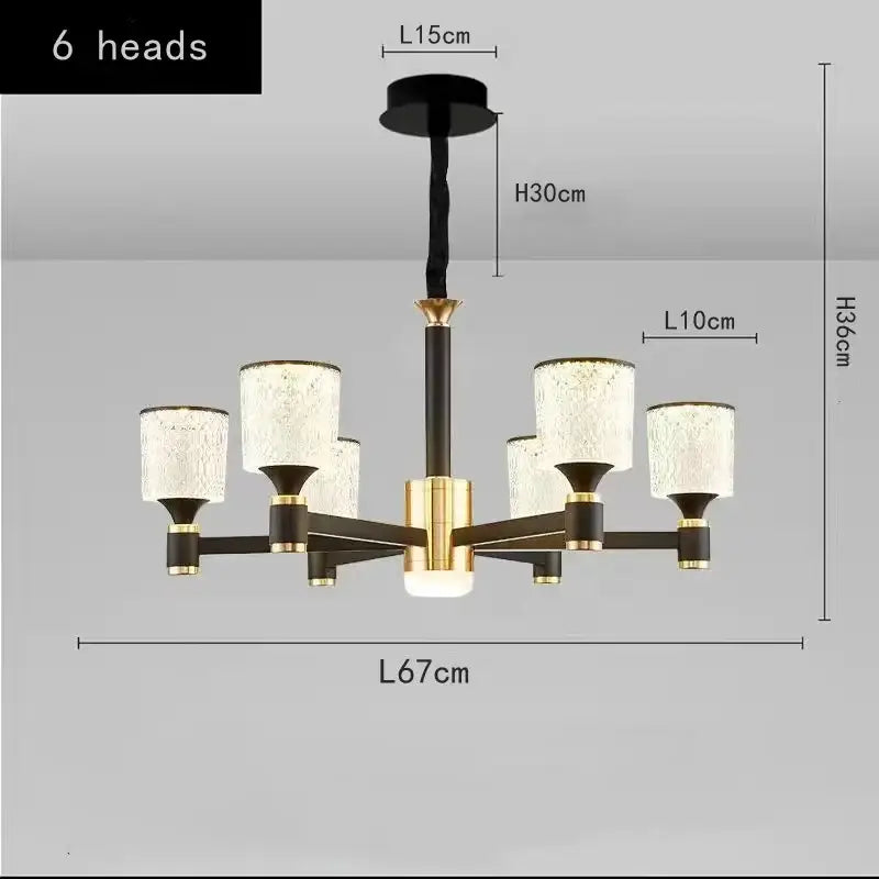 Nordic Light Luxury LED Crystal Chandelier - 3 color lights / black B 6 heads - Home &