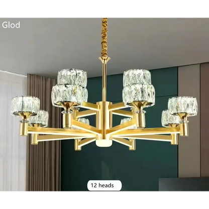 Nordic Light Luxury LED Crystal Chandelier - Dimmable with remote / Glod 12 heads - Home