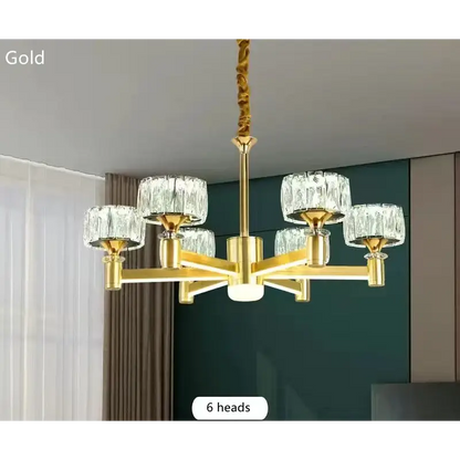 Nordic Light Luxury LED Crystal Chandelier - Dimmable with remote / Glod 6 heads - Home &