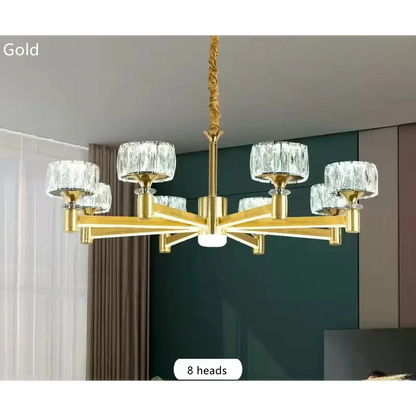 Nordic Light Luxury LED Crystal Chandelier - Dimmable with remote / Glod 8 heads - Home &