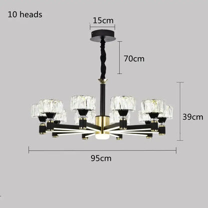 Nordic Light Luxury LED Crystal Chandelier - Dimmable with remote / Gold black 10 heads