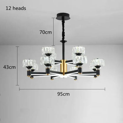 Nordic Light Luxury LED Crystal Chandelier - Dimmable with remote / Gold black 12 heads