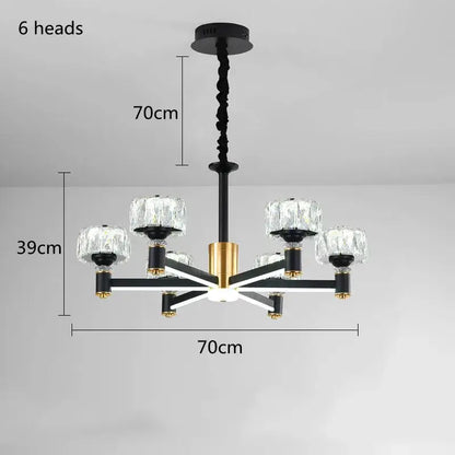 Nordic Light Luxury LED Crystal Chandelier - Dimmable with remote / Gold black 6 heads