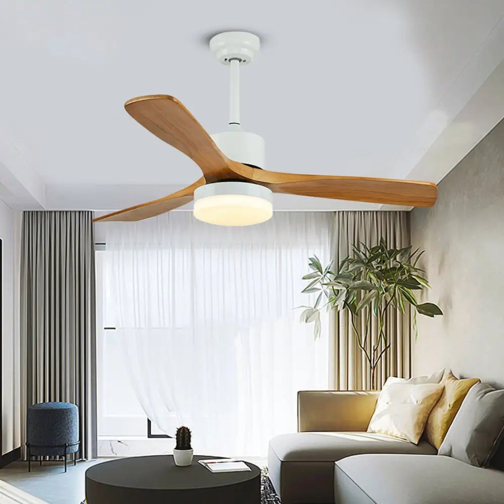 Nordic Minimalist Solid Wood LED Ceiling Fan for Living - Lighting > lights Fans