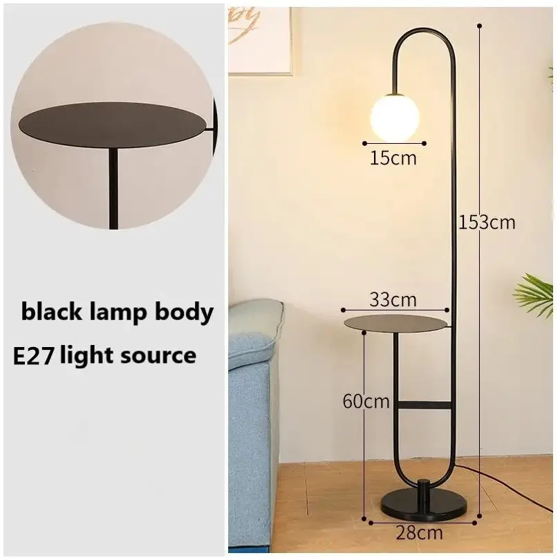 Nordic Modern Glass LED Stand Floor Lamp for Living Bedroom - black / warm light