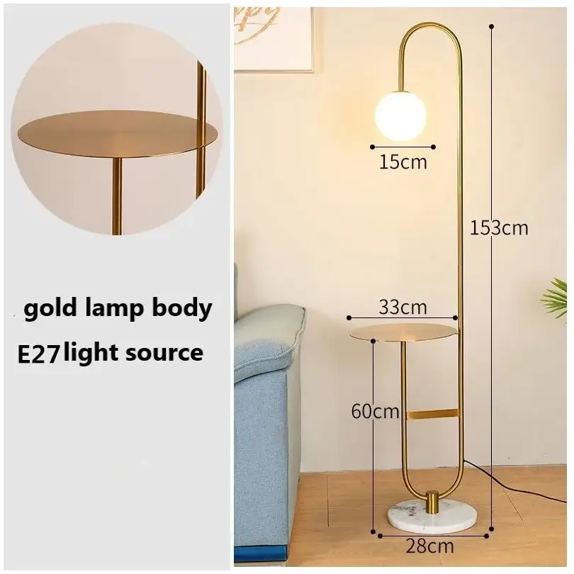 Nordic Modern Glass LED Stand Floor Lamp for Living Bedroom - gold / warm light