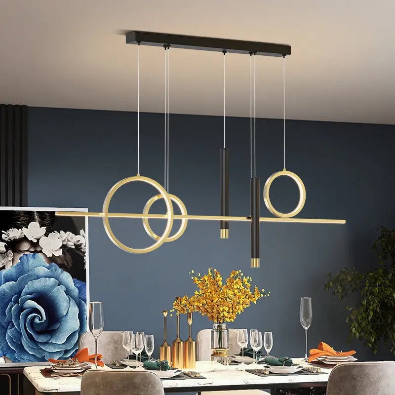 Nordic Modern LED Pendant Light for Dining Kitchen - Warm / Gold + Black / L47.2’