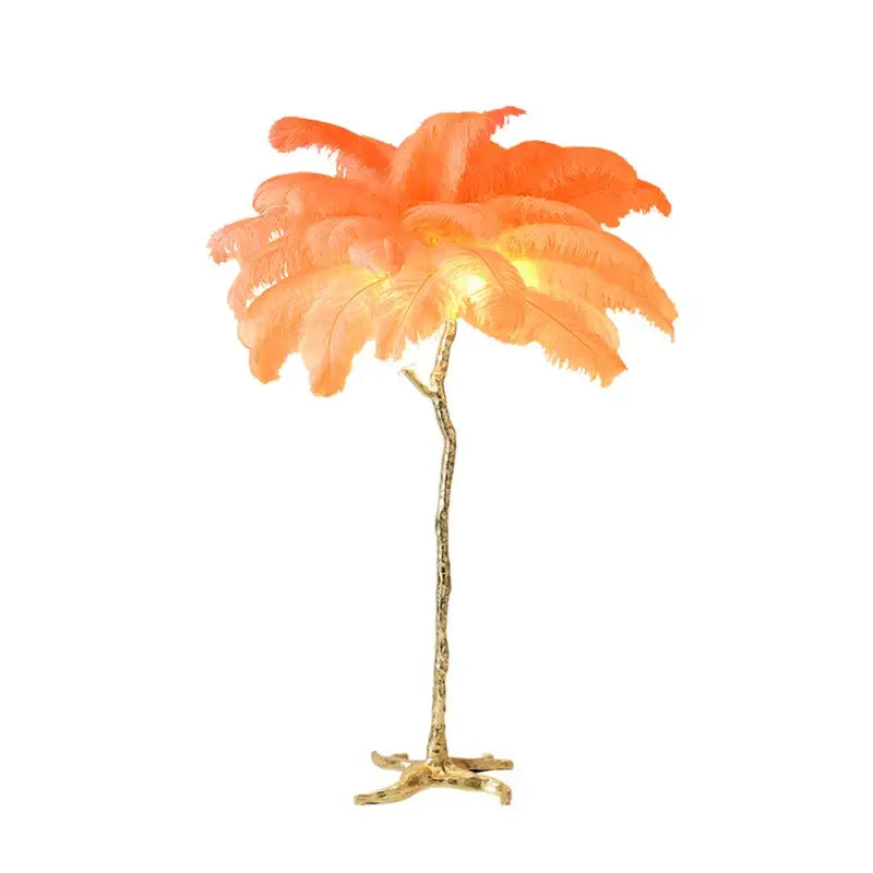 Nordic Ostrich Feather LED Floor Lamp for Living Bedroom - Orange / H120cm 35 feathers