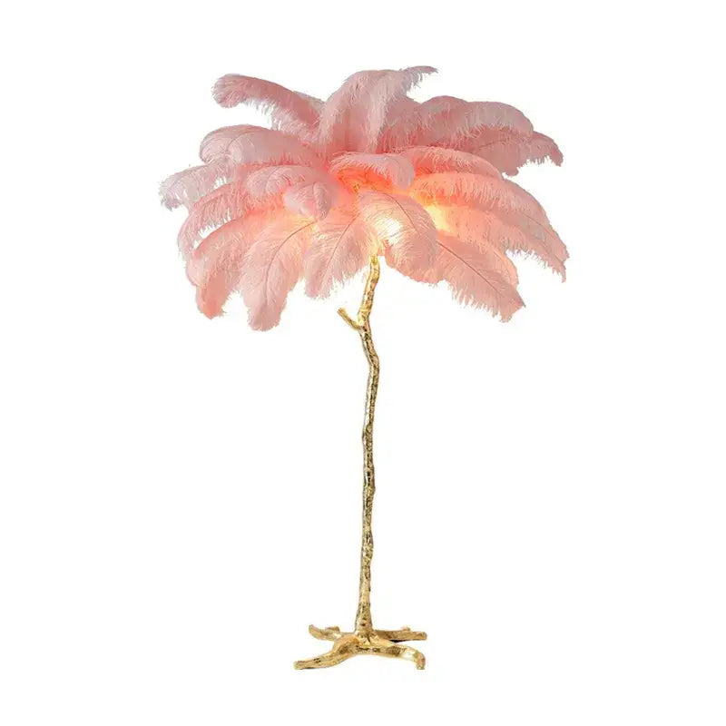 Nordic Ostrich Feather LED Floor Lamp for Living Bedroom - Pink / H120cm 35 feathers