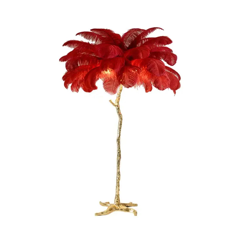 Nordic Ostrich Feather LED Floor Lamp for Living Bedroom - Red / H120cm 35 feathers