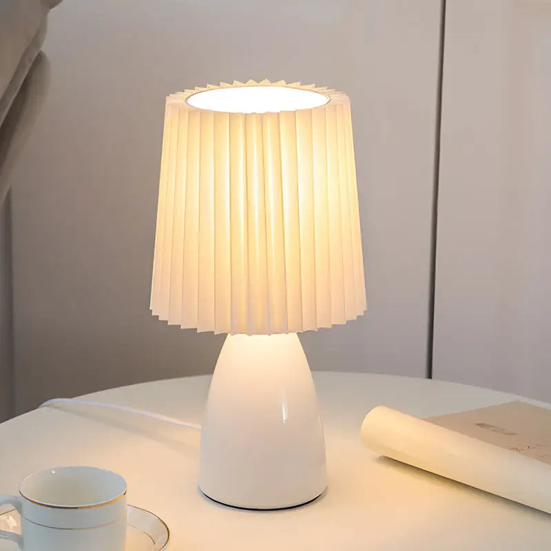 Pleated Fabrics Glass Base USB Dimmable Table Lamp - White - Lighting > & Floor Lamps