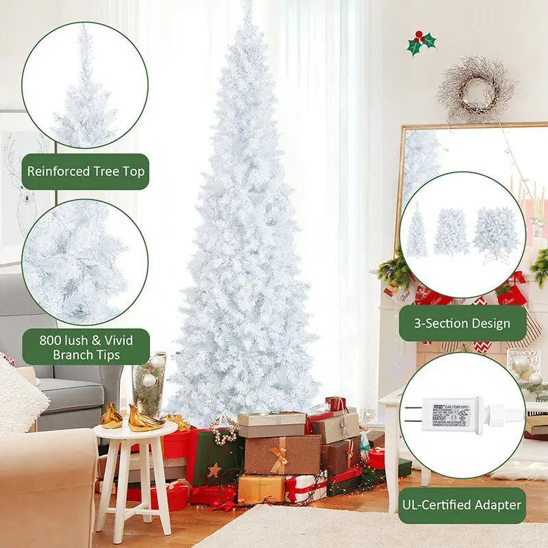 Pre-lit Hinged Christmas Tree with 8 Flash Modes - Home & Garden > Decor Seasonal Holiday