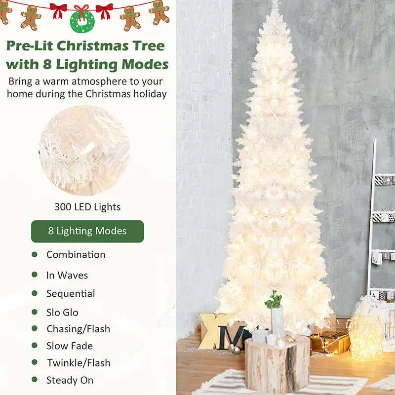 Pre-lit Hinged Christmas Tree with 8 Flash Modes - Home & Garden > Decor Seasonal Holiday