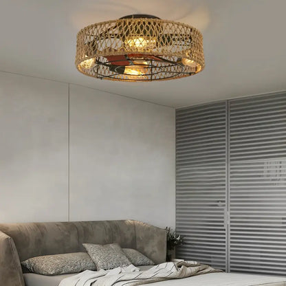 Rattan Iron Industrial Ceiling Fan Light - Lighting > lights Fans